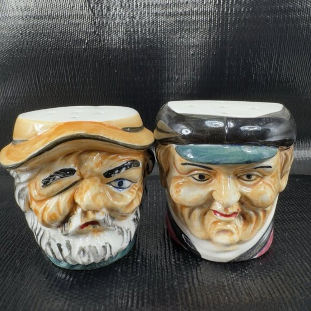Vintage Toby Man Heads Salt And Pepper Shakers Set 2 Ceramic England Shakers VTG